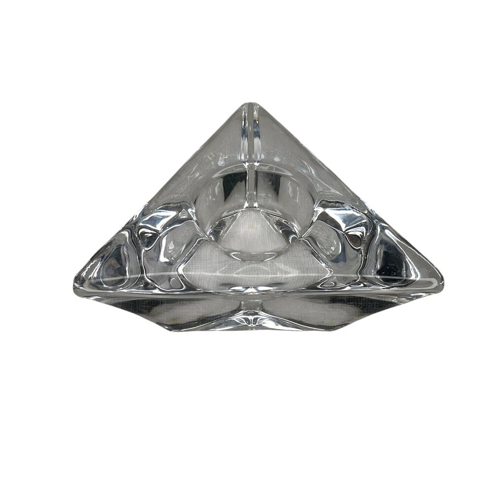 Orrefors Sweden Signed Heavy Crystal Triangle Votive Tealight Candle Holder